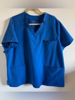 Jaanuu Royal Blue Scrub Top Womens 2X V-Neck Multi Pocket Stretch Plus Size